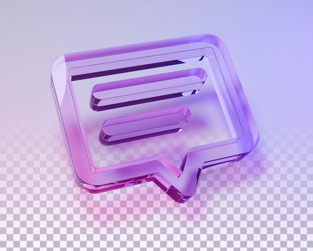 psd 3d glass chat bubble icon with two lines and pink gradient light