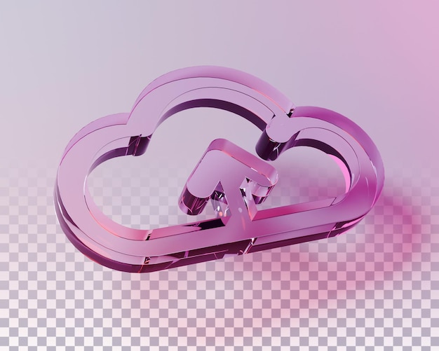 PSD 3D Glass Cloud Upload Icon Pink Gradient Light