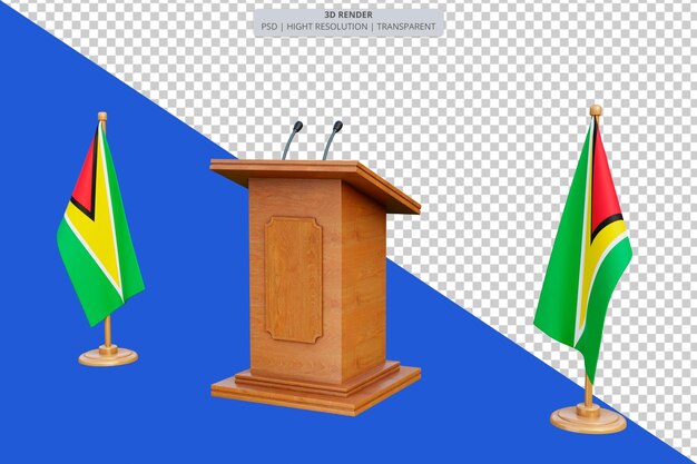 Psd 3d guyana presidential election podium with flag