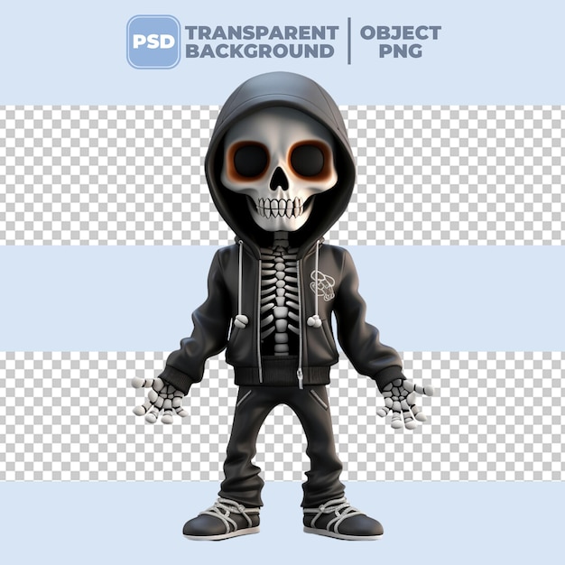 PSD 3D Halloweenowy szkielet nosi czarne bluzy z kapturem