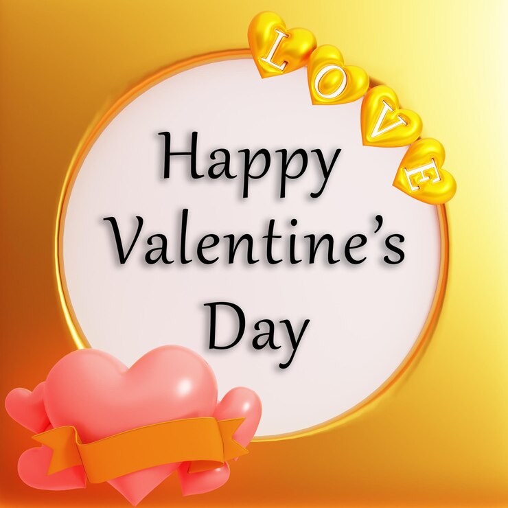 PSD psd 3d happy valentine's day with golden background and hearts banner mockup