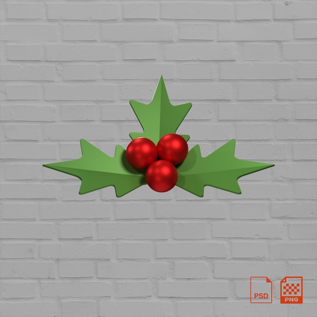 Psd 3d holly wearth icone rendering 3d per natale