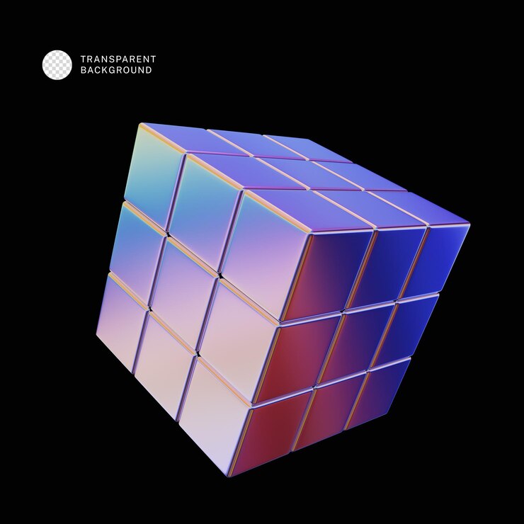 PSD 3D holographic abstract cube 3d abstract shape isolated on black background