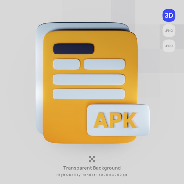 PSD psd 3d icon document computer apk file extension with transparent background render