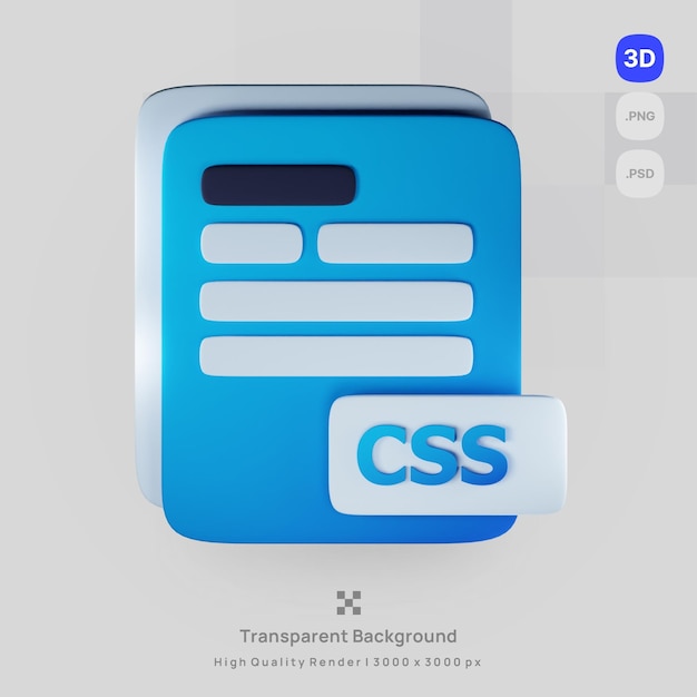 PSD psd 3d icon document computer css file extension with transparent background render