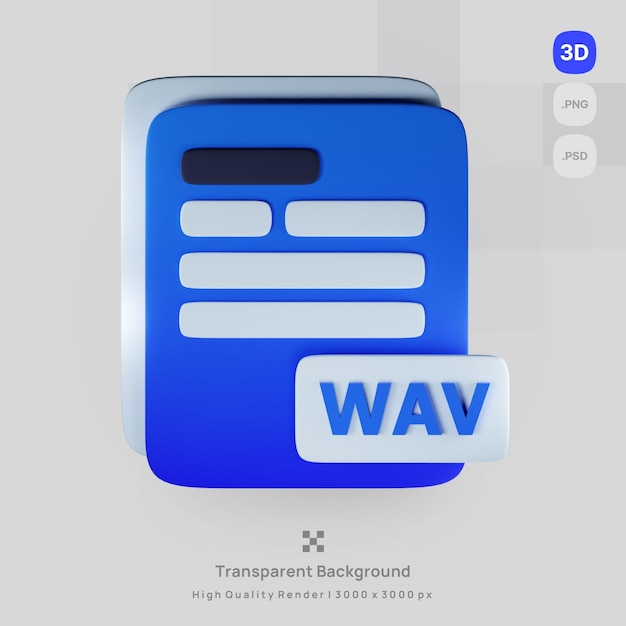 Psd 3d icon document computer wav file extension with transparent background render