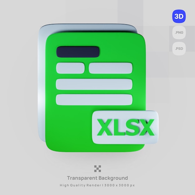 psd 3d icon document computer xlsx file extension with transparent background render