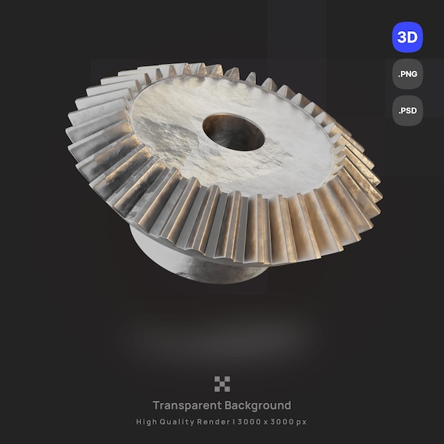 PSD l'illustrazione dell'icona psd 3d rende la struttura realistica del metallo degli ingranaggi industriali del motore meccanico