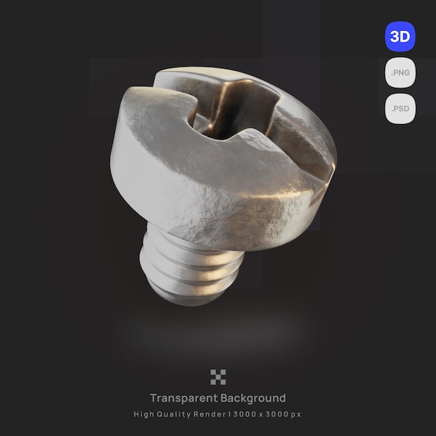 PSD 3D 图标:机械发动机工业螺丝的真实金属纹理的渲染