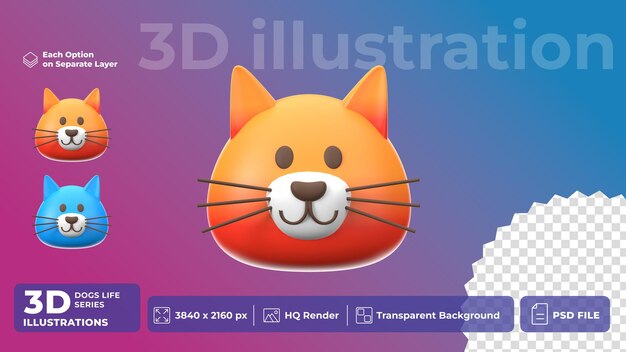 Icona psd 3d pet life cat avatar stile cartone animato