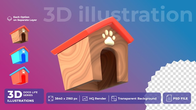 Icona psd 3d pet life cuccia per cani in stile cartone animato