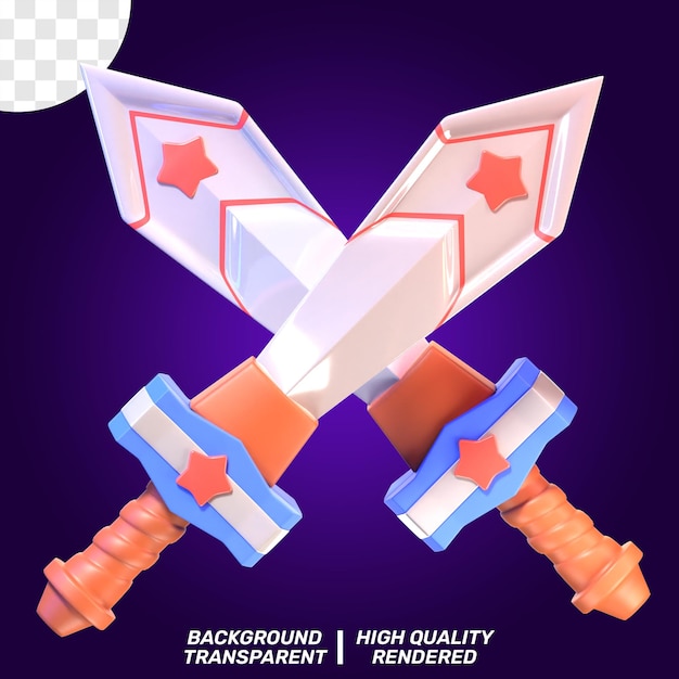 PSD 3D ICON RENDERED GAME WEAPON ILLUSTRATION DOUBLE SWORD