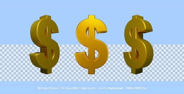 PSD 3D アイコンは、青の背景に金色の米ドルまたは米ドルを設定