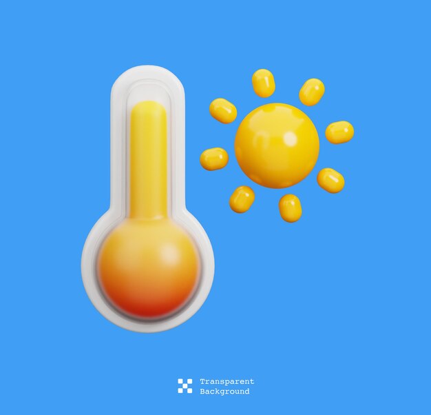 PSD psd icona 3d per condizioni meteorologiche con termometro caldo e simbolo del sole concetto di icona previsioni del tempo