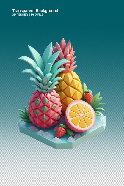 PSD psd 3d illustratie ananas geïsoleerd op doorzichtige achtergrond