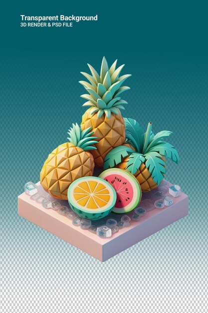 PSD psd 3d illustratie ananas geïsoleerd op doorzichtige achtergrond