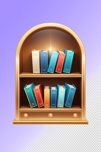 PSD 3d illustratie boekenkast geïsoleerd op transparante achtergrond