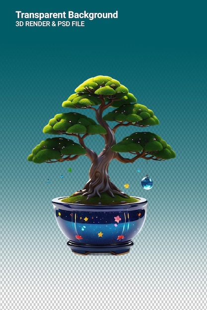 Psd 3d-illustratie bonsai geïsoleerd op transparante achtergrond