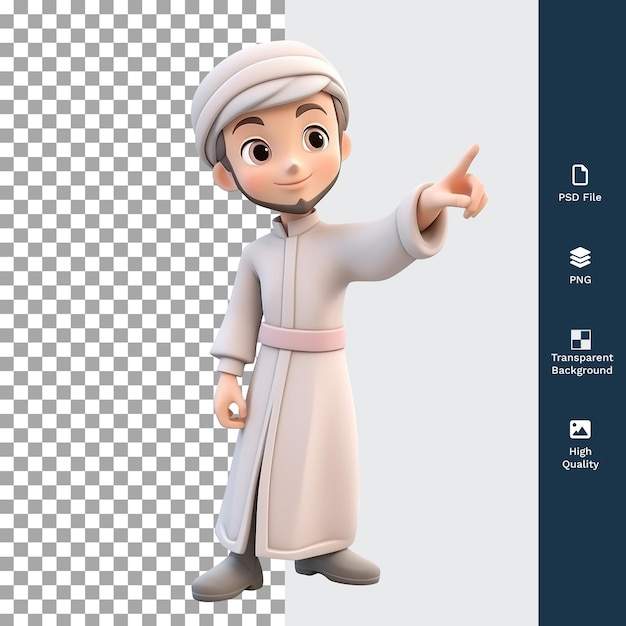 PSD 3D-illustratie met moslimman die met de vinger wijst