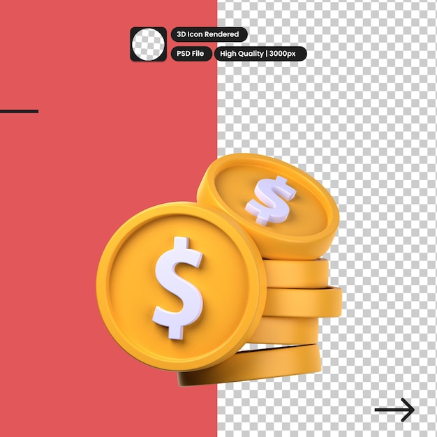 Psd 3d-illustratie van de dollar