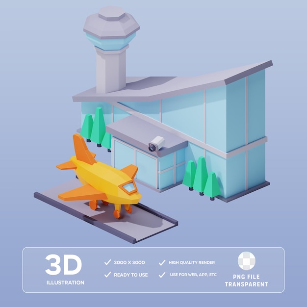 PSD 3D-illustratie van de luchthaven