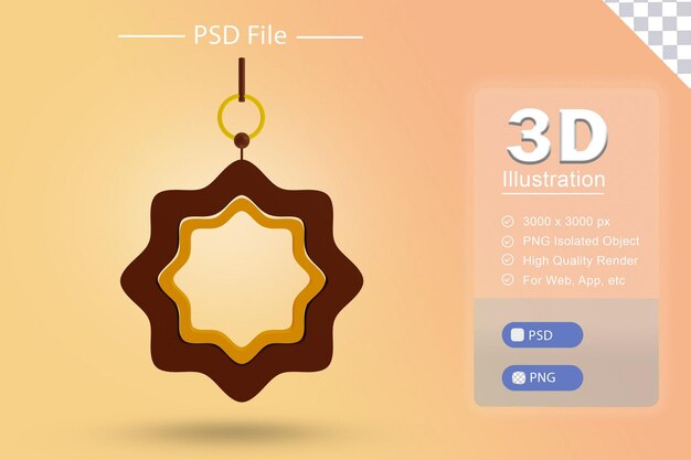 Psd 3d illustratie van islamitische ramadan met souvenir rendering pictogram op geïsoleerde uitsparing