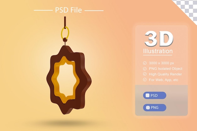 Psd 3d illustratie van islamitische ramadan met souvenir rendering pictogram op geïsoleerde uitsparing