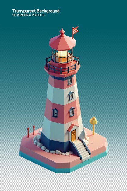 PSD psd 3d illustratie vuurtoren geïsoleerd op een doorzichtige achtergrond