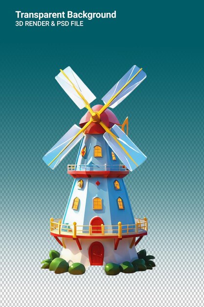 PSD psd 3d illustratie windmolen geïsoleerd op doorzichtige achtergrond