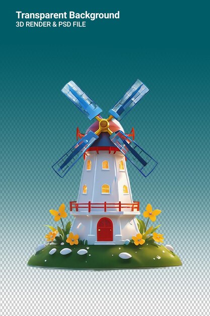 PSD psd 3d illustratie windmolen geïsoleerd op doorzichtige achtergrond