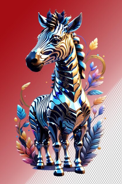 Psd 3d-illustratie zebra geïsoleerd op doorzichtige achtergrond