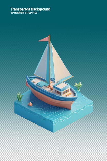 PSD psd 3d illustration boat isolated on transparent background