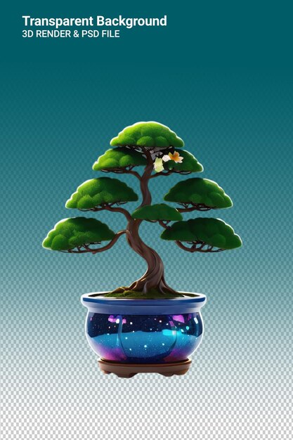 Illustrazione psd 3d bonsai isolato su sfondo trasparente