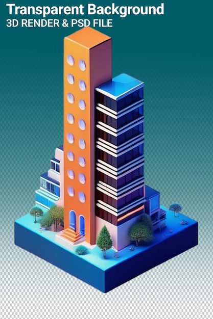 PSD illustrazione psd 3d di un edificio isolato su uno sfondo trasparente