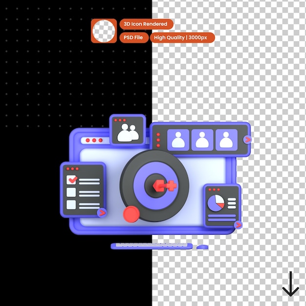 Illustrazione psd 3d dell'obiettivo aziendale