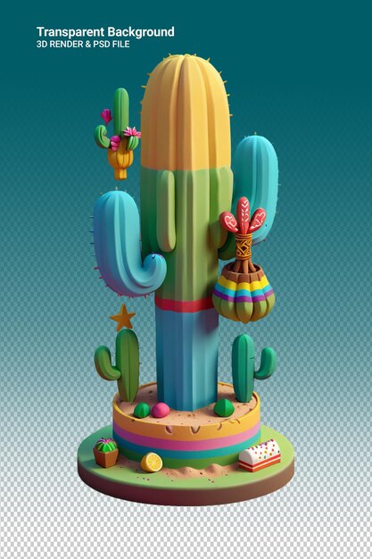 Psd 3d illustration cactus isolated on transparent background