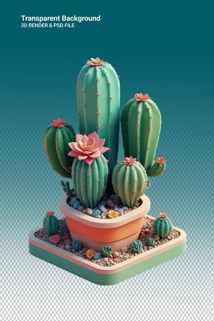 PSD psd 3d illustration cactus isolated on transparent background