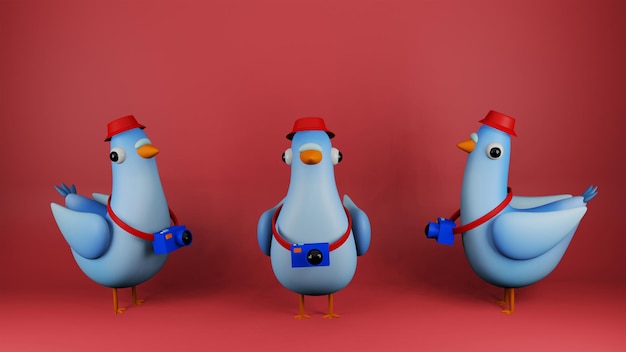 PSD psd 3d illustration of cartoon pigeon bird tourist with camera