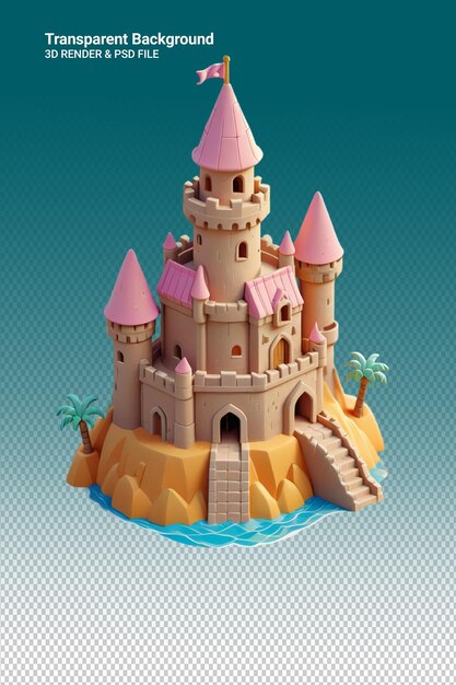 PSD illustrazione psd 3d del castello isolato su uno sfondo trasparente