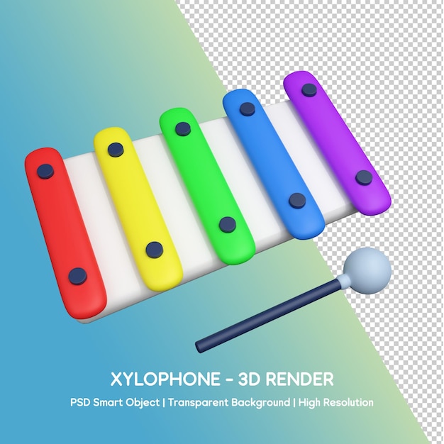 PSD psd 3d illustration of children's toy xylophone on transparent background isolated