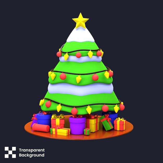 PSD psd 3d illustration of christmas pine tree with gift box