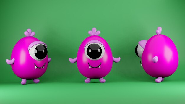 PSD psd 3d illustration of cute monster alien