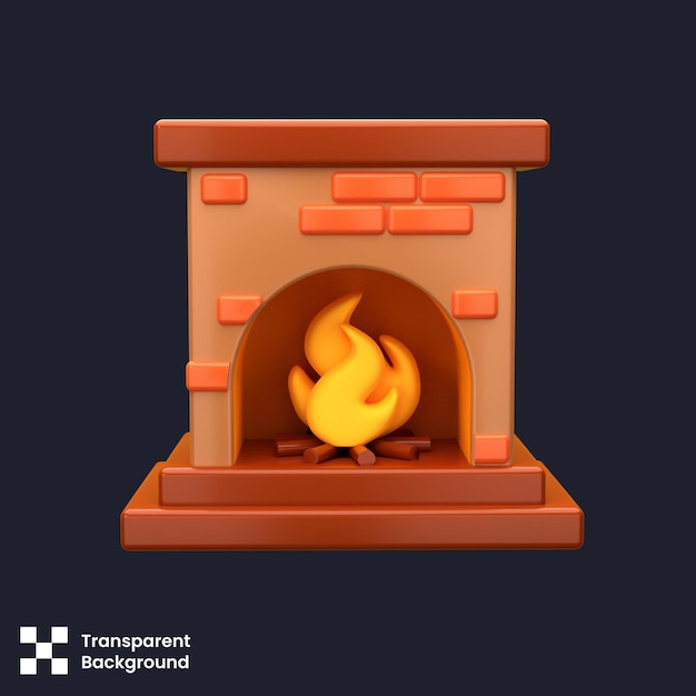 PSD psd 3d illustration of fireplace and christmas pine tree