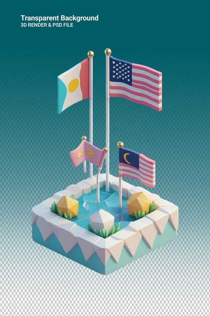 Bandiera di illustrazione psd 3d isolata su sfondo trasparente