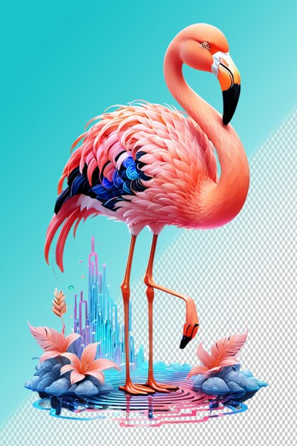 Illustrazione psd 3d flamingo isolato su sfondo trasparente