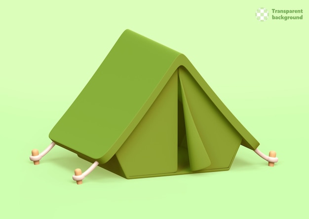 Psd illustrazione 3d tenda verde per il campeggio e l'escursione