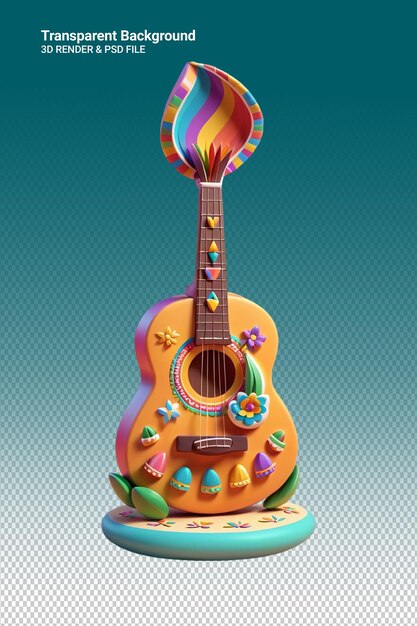 Psd 3d illustration guitar isolated on transparent background