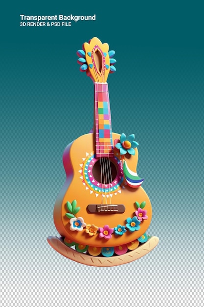 PSD illustrazione psd 3d chitarra isolata su sfondo trasparente