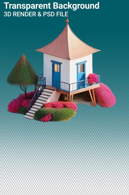 Illustrazione psd 3d casa isolata su uno sfondo trasparente