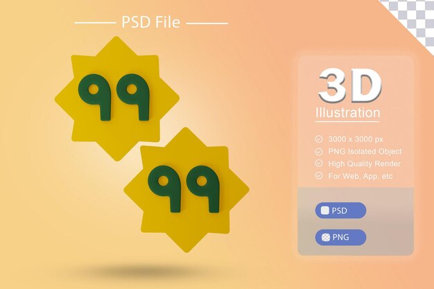 Psd illustrazione 3d del ramadan islamico con asmaul husna nome di dio che rende l'icona su isolato